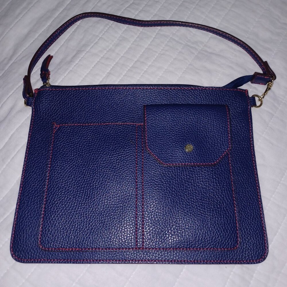 Blue purse....Use with strap or as clutch.  Looks and feels like leather.